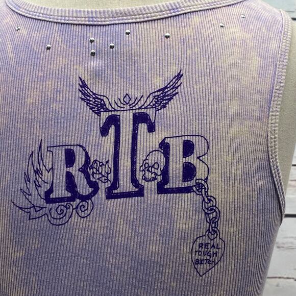 RTB Real Tough B itch Purple Tank Top Medium Embellished Graphic Ribbed Cotton - Picture 7 of 13